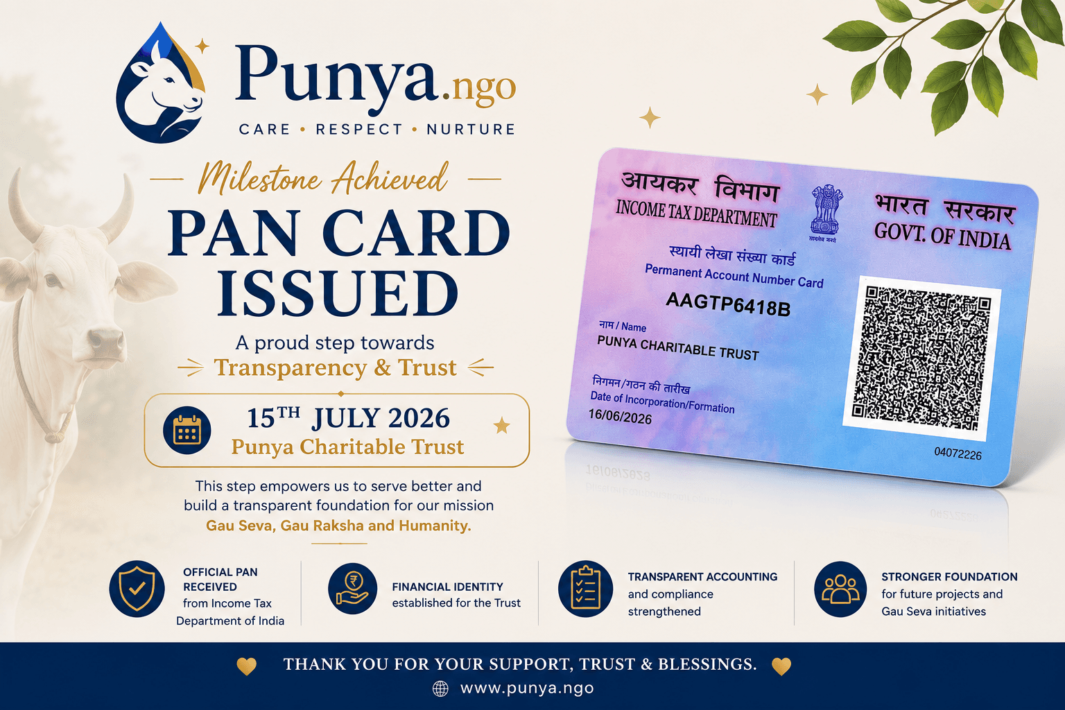 Punya Charitable Trust PAN Card Issued