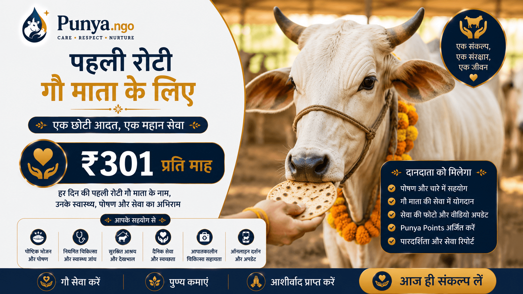 First Roti for Gau Mata Seva (₹300/Month)